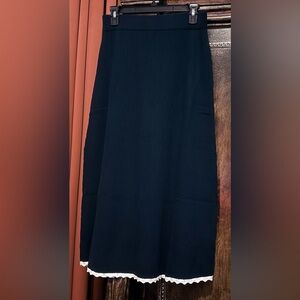 Elegant Designer Knit Navy Blue Skirt with White Crochet Trim on bottom edge!